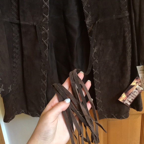 NWT Brown Leather Tribal Jacket Size 10 - Picture 7 of 8